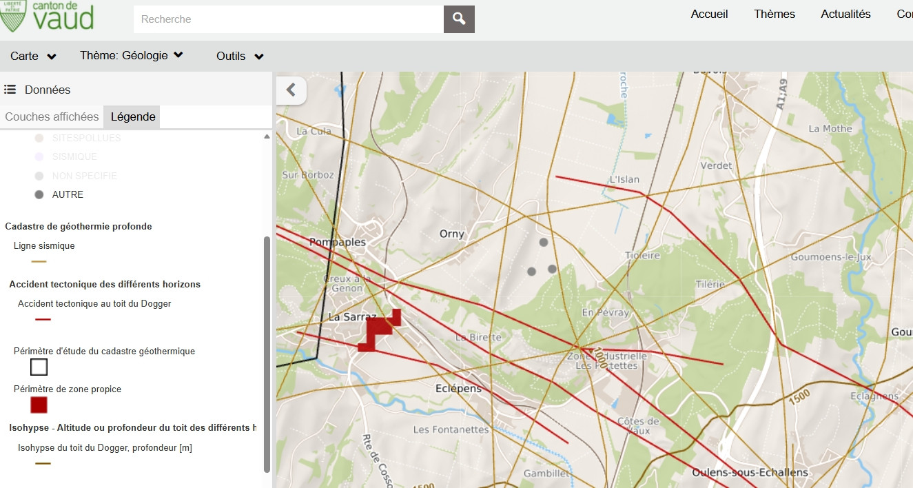 Faille de Dogger en rouge sur la carte de la région d'Eclépens
